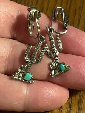 Saguaro Cactus Clip-On Earrings with Turquoise Accent
